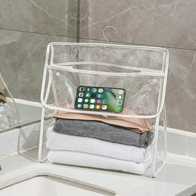 (40x39cm) 2-fach Wasserfester Dusch Organizer Duschwand Tasche für Kleider / Handy / Tücher - Weiss