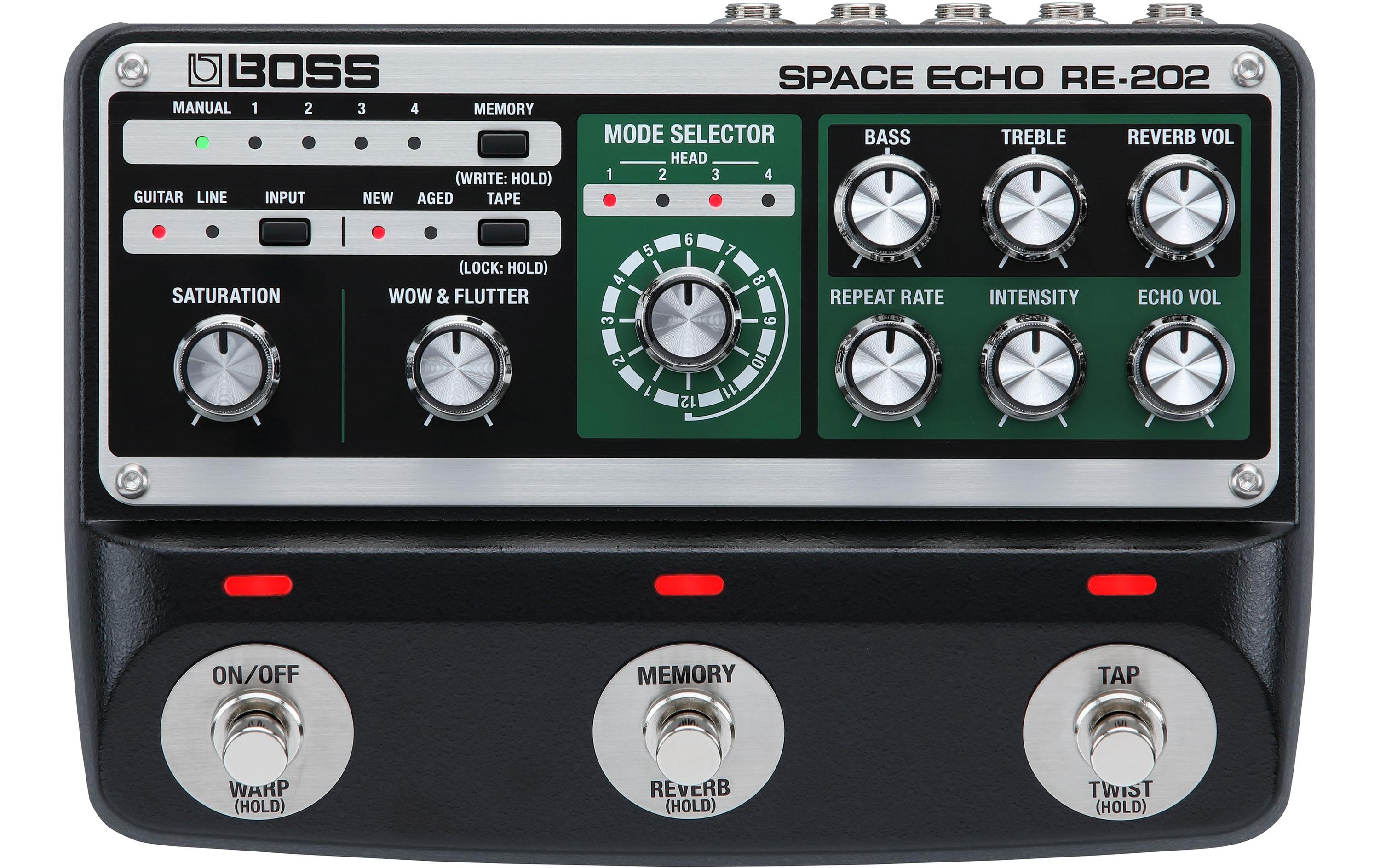 Pedal RE-202 Space Echo<br>Digitale Nachbildung des legendären RE-201 Space Echo Effektgeräts im Pedal-Format mit einer Vielzahl neuer Funktionen