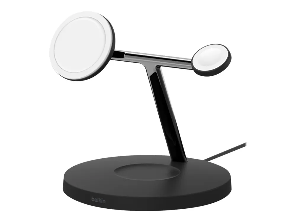 Belkin BoostCharge Pro 3-in-1 - Trådløs opladningsstander - magnetisk med Qi2   AC-strømadapter - 15 Watt - Fast Charge - sort