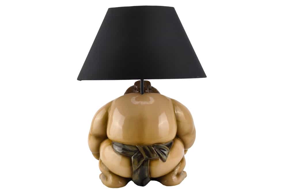 Handgefertigte Tischlampe SUMO 50cm schwarz Skulptur Stoffschirm
