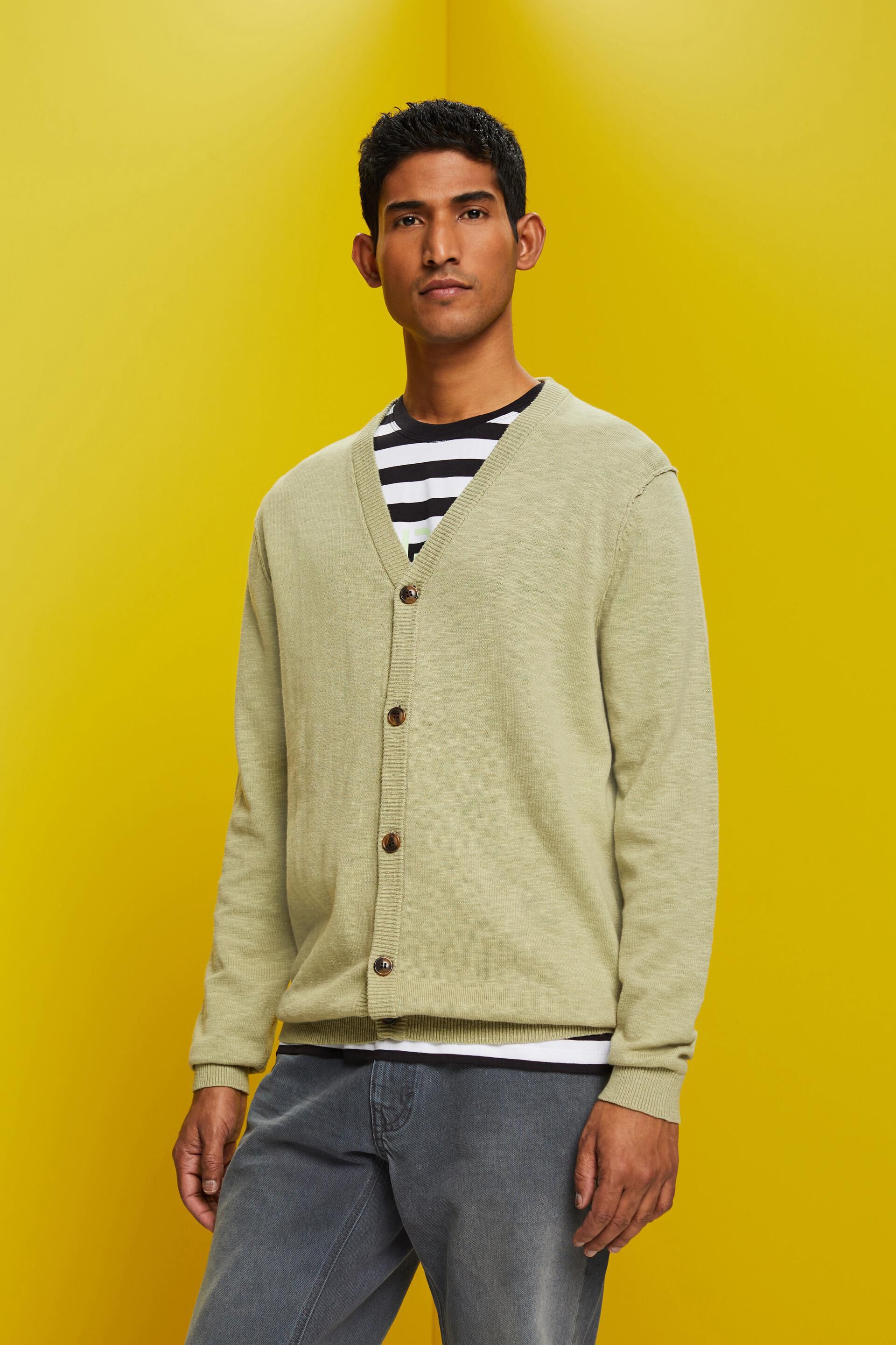Cardigan à encolure en V, dans un mélange de coton et de lin