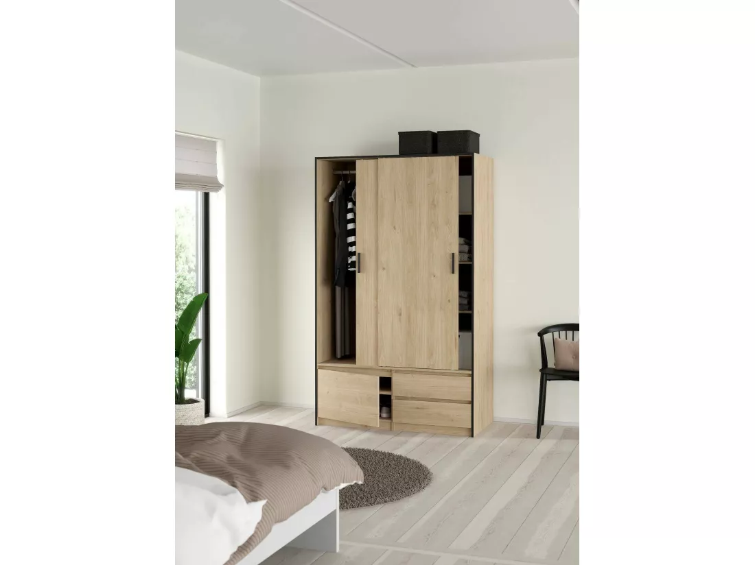 Grande armoire polyvalente Drastell, Meubles multifonctionnels, Casier à chaussures, Support à chaussures pour armoire, 121x60 h200 cm, Chêne clair