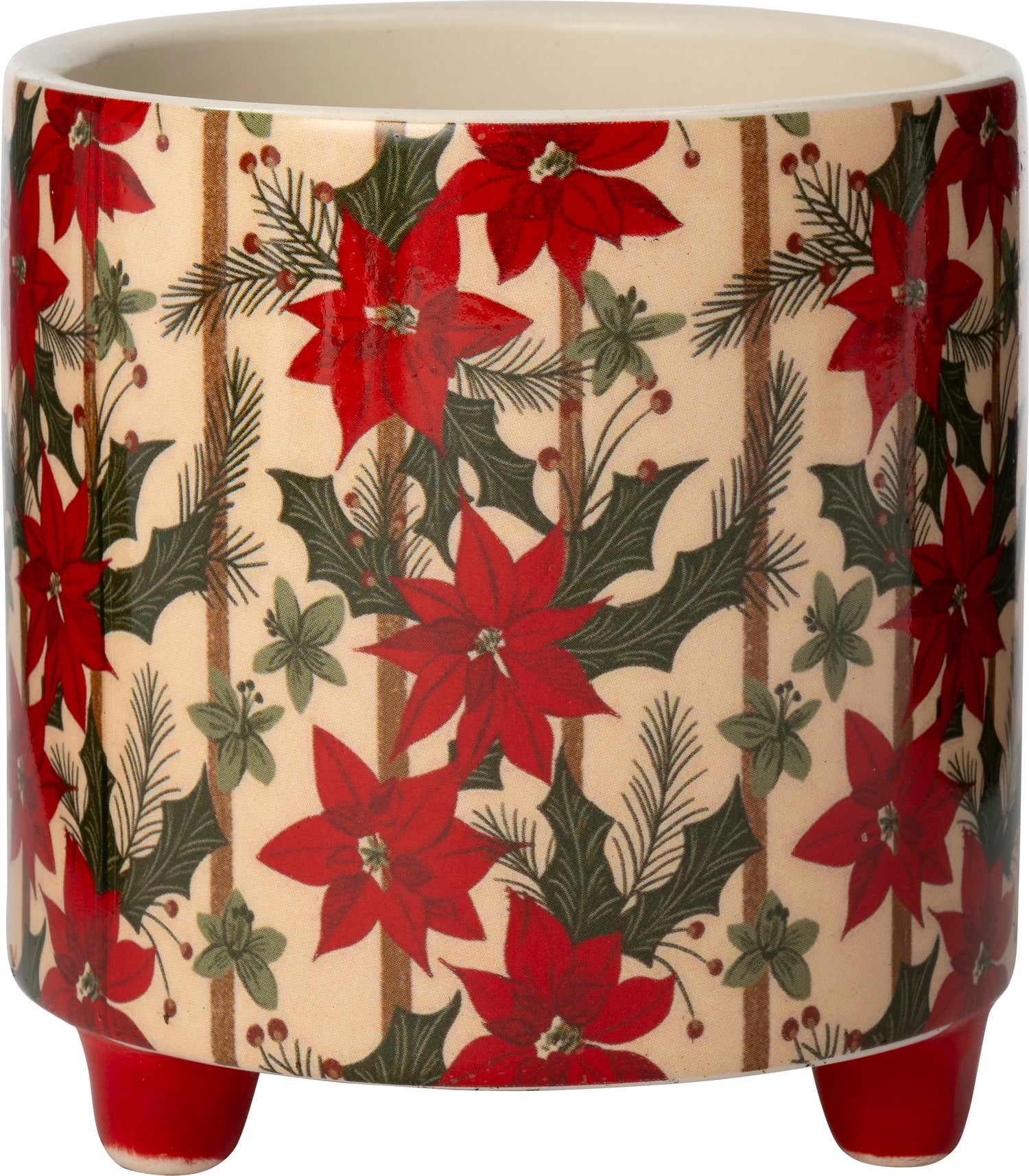 Intratuin bloempot Kerstster op poten wit / rood D 10,5 H 11 cm