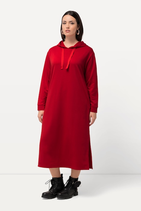 Sweat-Midikleid, Kapuze, Taschen, lange Seitenschlitze