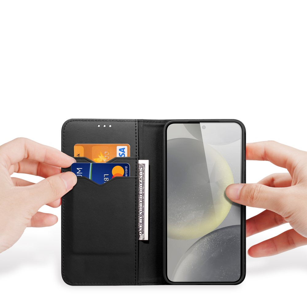 Samsung Galaxy S25 Flip Wallet Cover Echtleder Tasche (RFID Schutz) - Schwarz