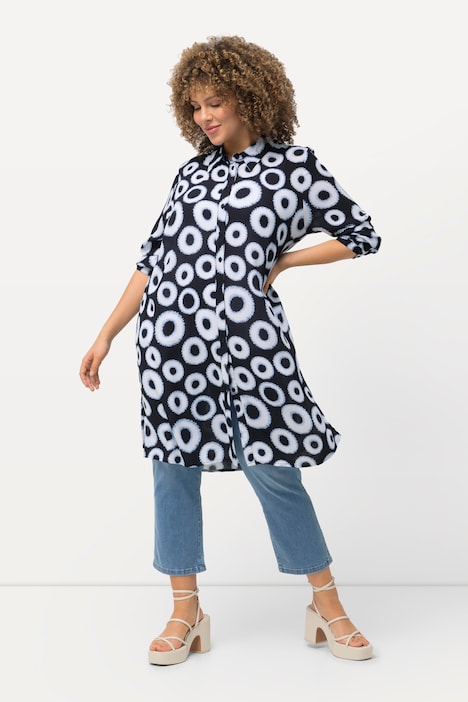 Longbluse, Kreise, Hemdkragen, Langarm, Krepp