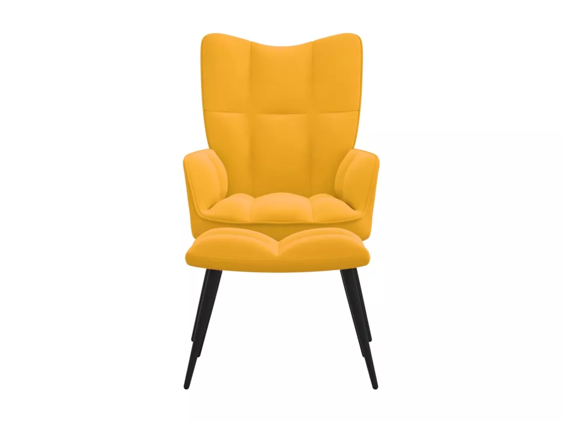 Chaise de relaxation avec repose-pied Jaune moutarde Velours