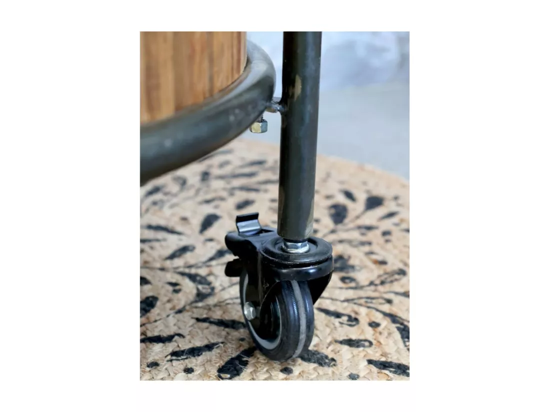 Etagère sur roues en bois recyclé marron et fer noir Ø.60 x Ht.160.5cm
