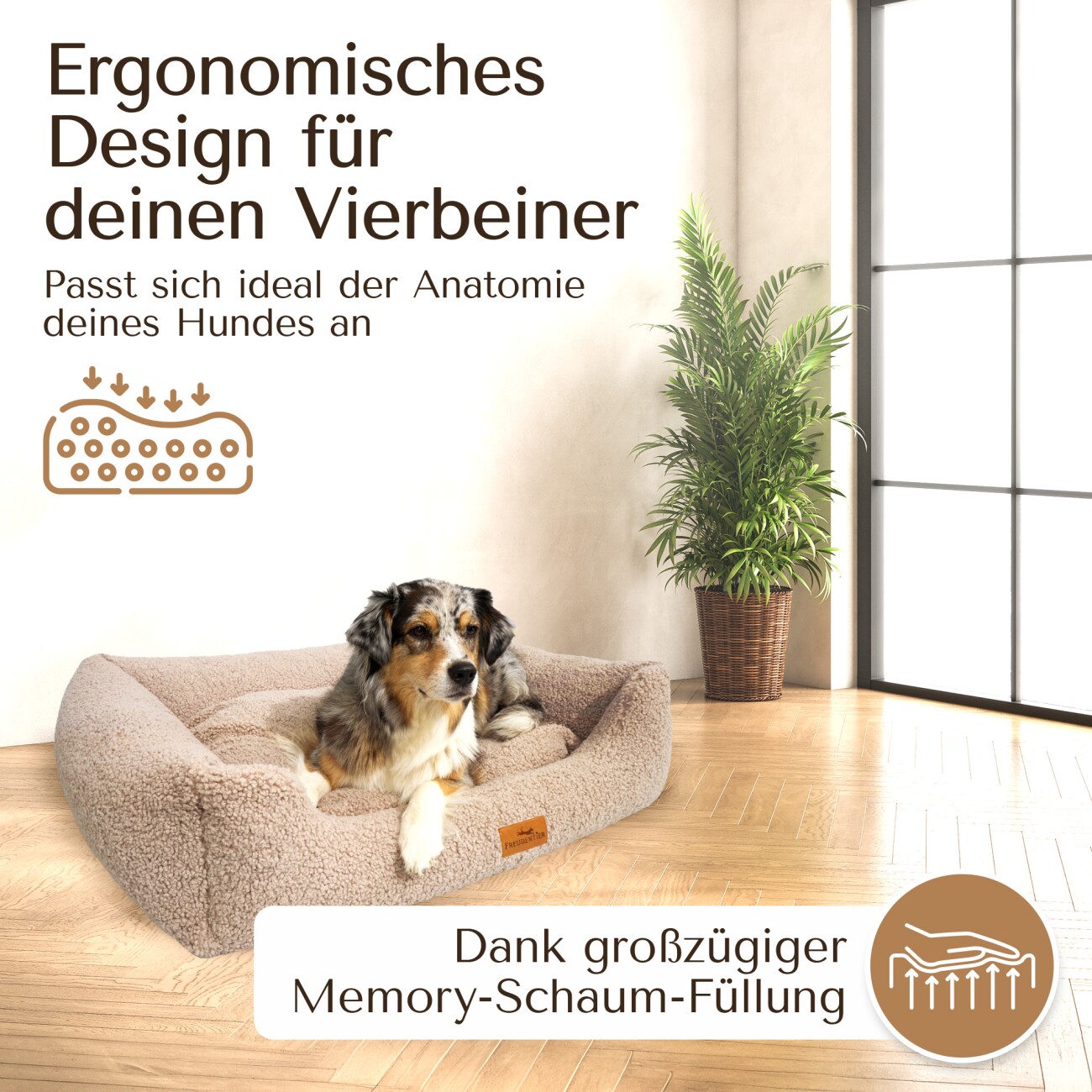 Freudentier Orthopädisches Hundebett aus kuschelweichem Teddystoff L