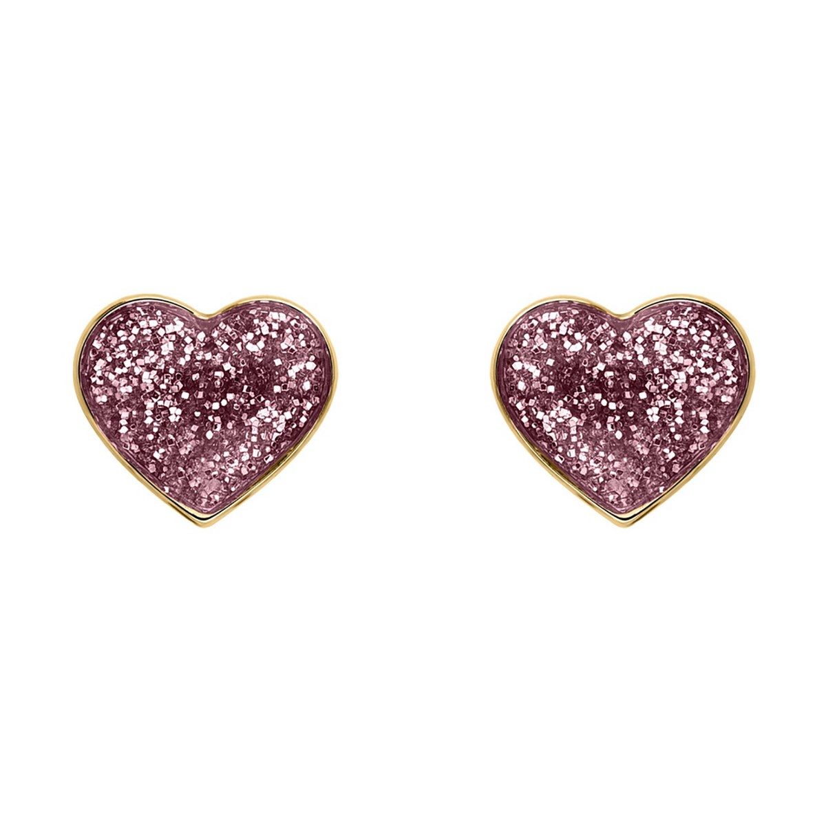 Puces d'oreilles Brillaxis coeur laque roseor jaune 9 carats