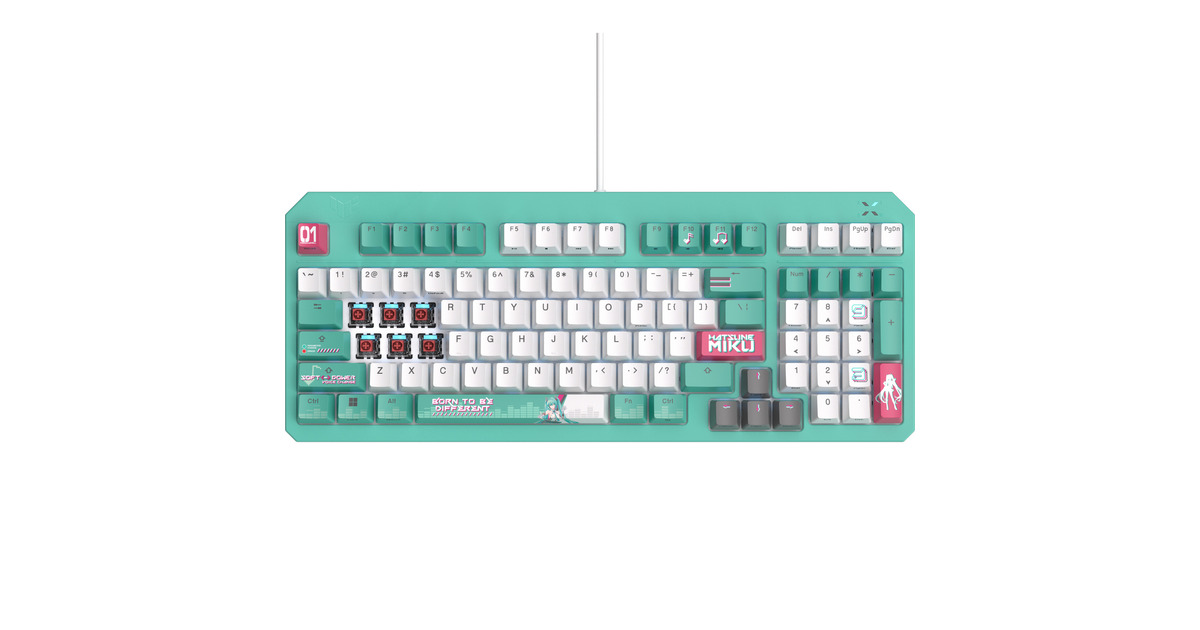 ASUSTUF Gaming K3 Gen II Hatsune Miku Edition, gaming toetsenbord  (Turquoise/wit, US lay-out, opto mechanisch, 96%, RGB)
