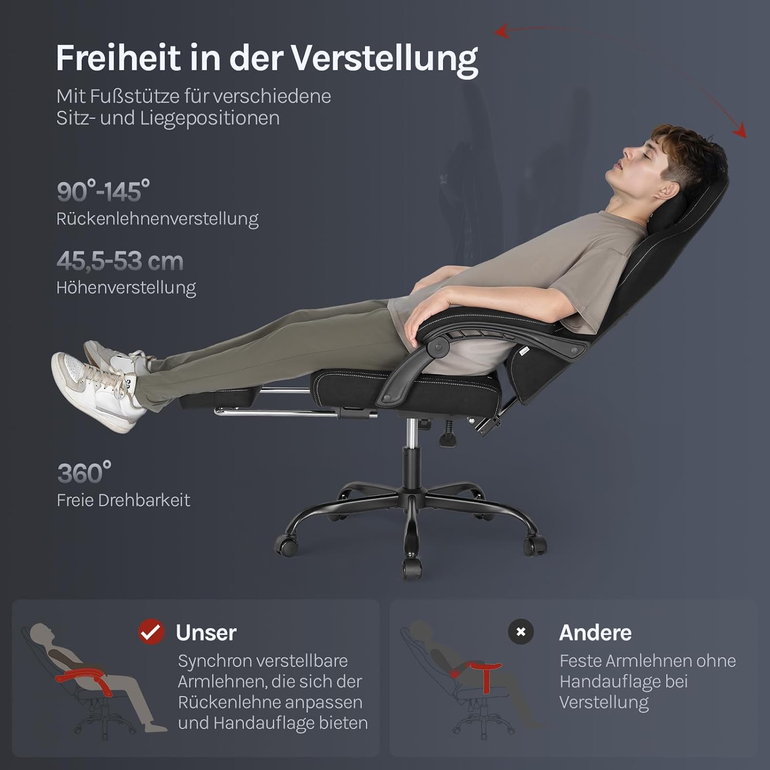 WOLTU Gaming Stuhl mit Massagefunktion, Computerstuhl Ergonomisch, Taschenfederkissen, Lendenmassage, Kopfkissen, Fußstütze, Drehstuhl, 150 kg, Tech-Stoff, Schwarz+Weiß