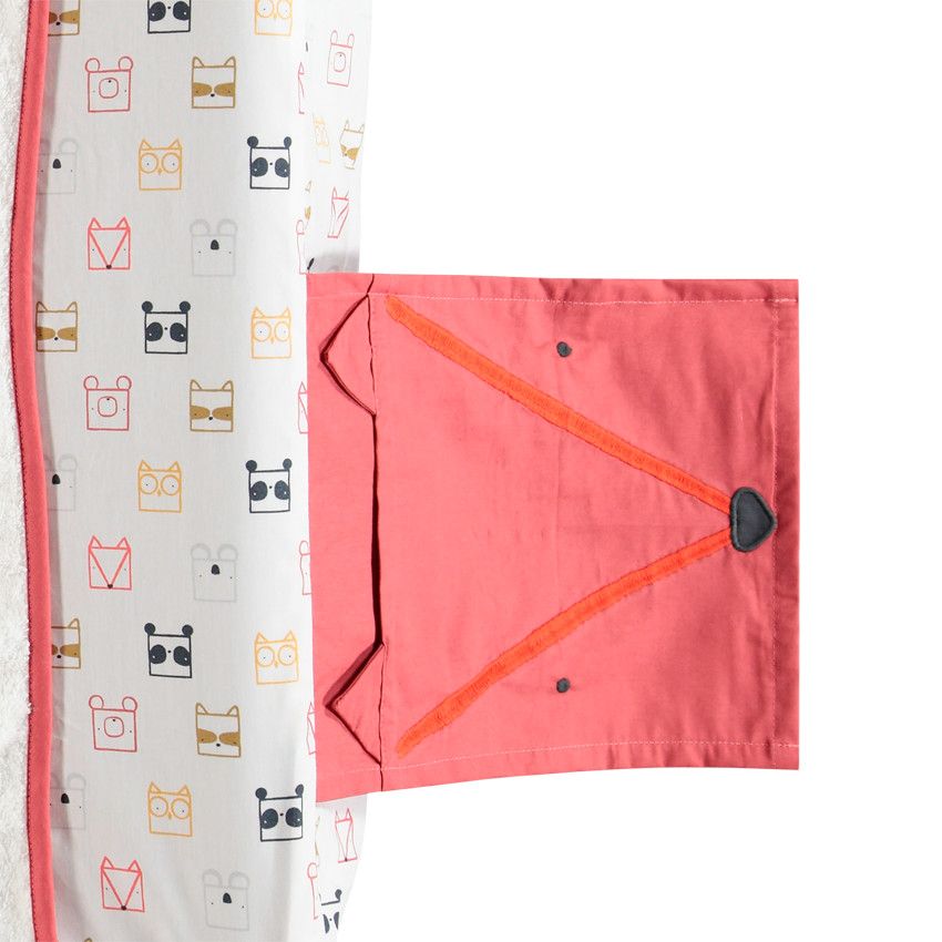 Housse de matelas à langer à animaux printés et poches latérales - Ecru