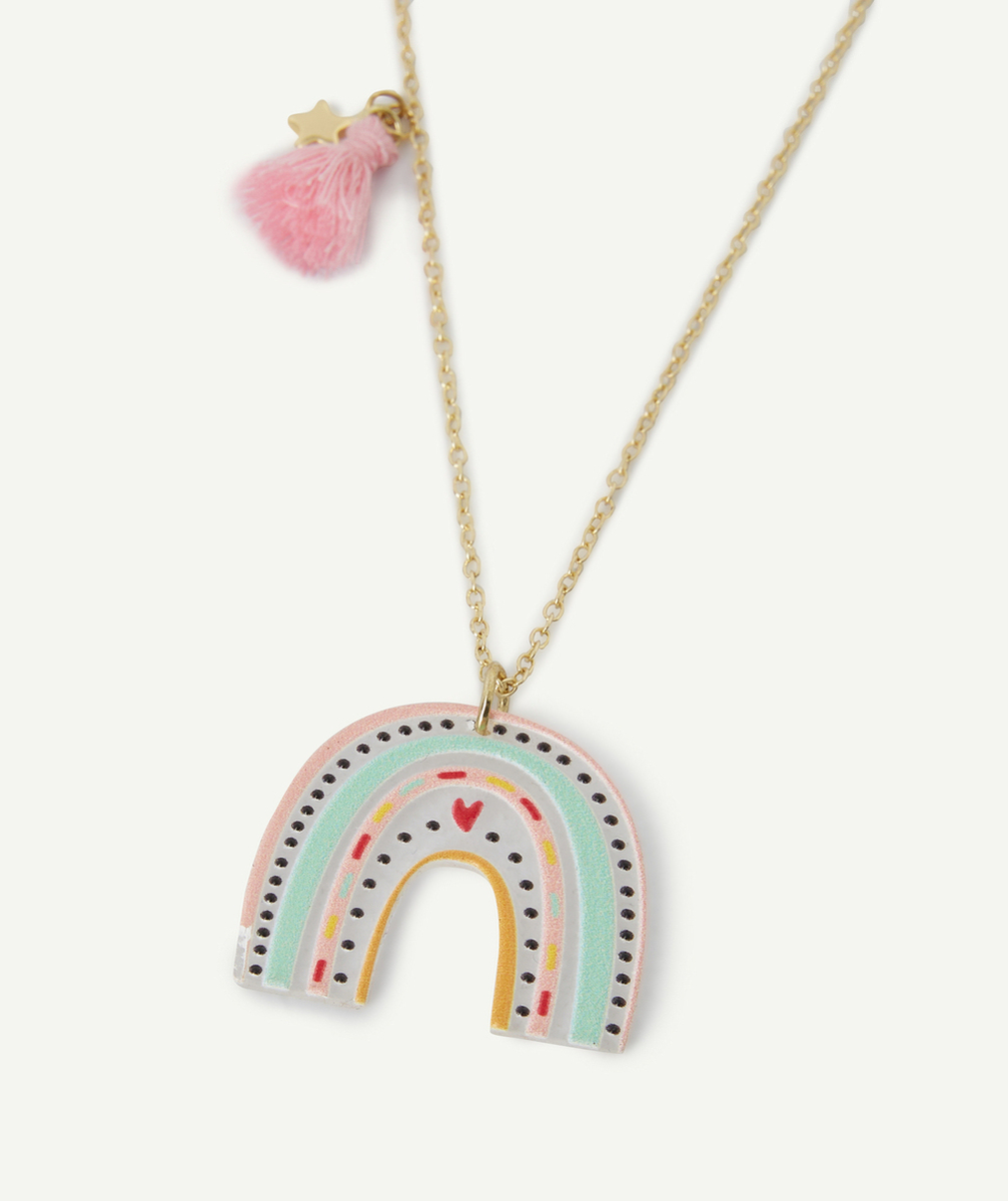 COLLIER FILLE AVEC ARC-EN-CIEL ET POMPON