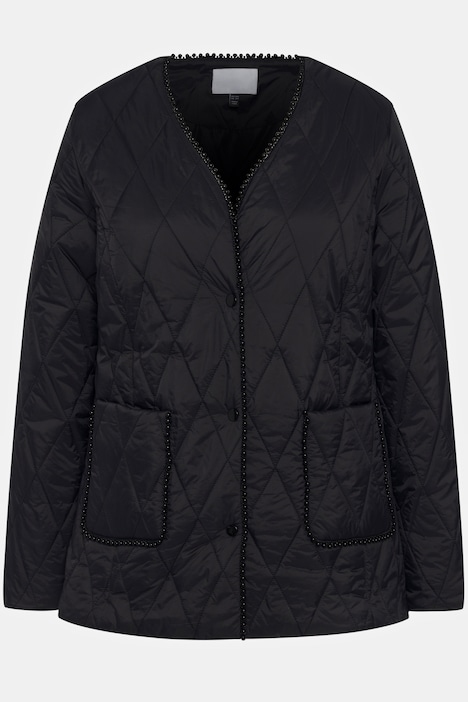 Steppjacke, Schal, Perlenbordüre, V-Ausschnitt