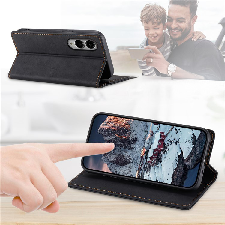 Samsung Galaxy S25 Edge Leder Tasche Flip Wallet Etui mit Kartenfächern (RFID Schutz) - Schwarz