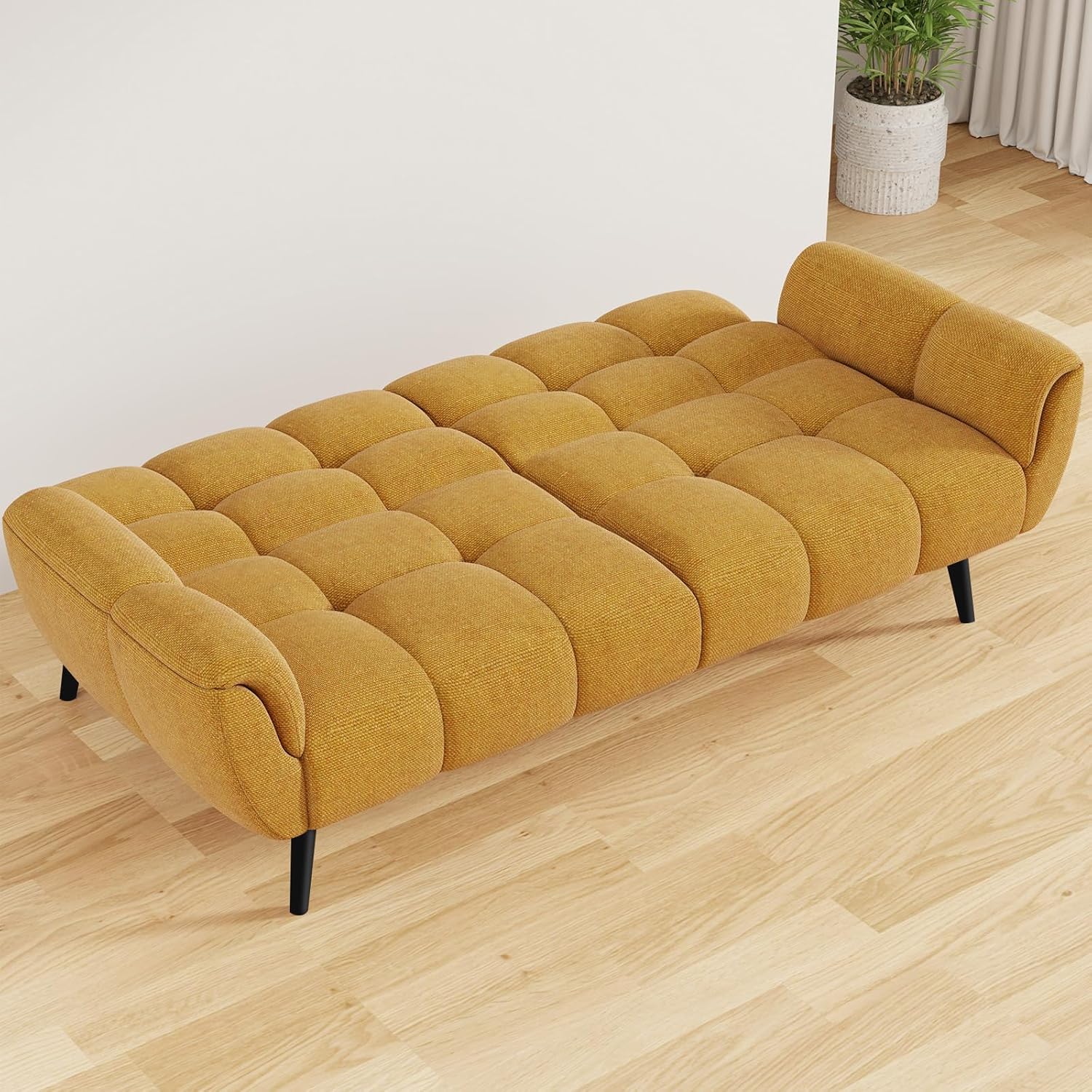 Sofa Mit Schlaffunktion, Klappsofa Sofa 3 Sitzer, Schlafsofa 155x85cm, Bequemes Geeignet Für Wohnzimmer, Büro, Lounge, Zimmer, Schlafzimmer (Gelb)