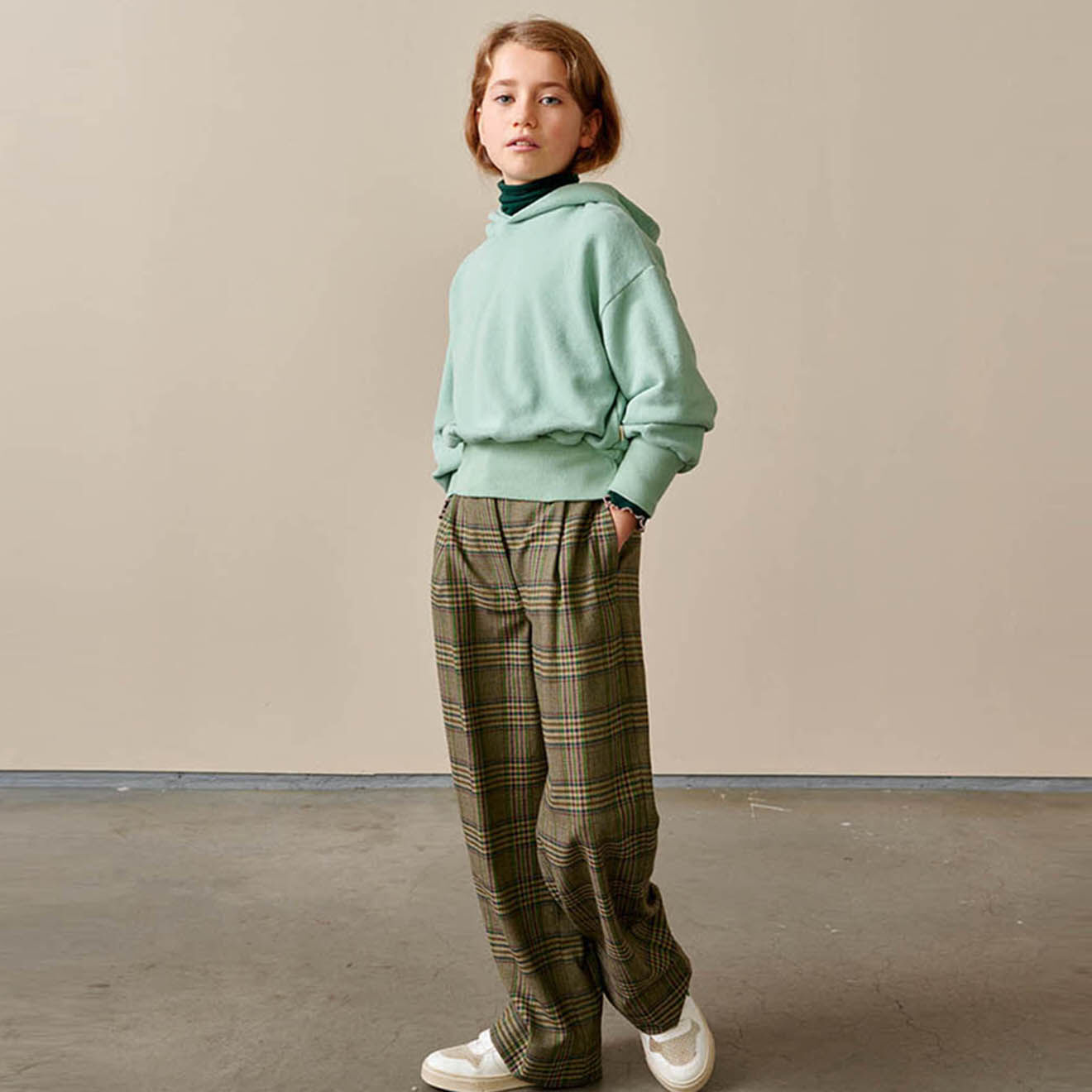 Bellerose Pantalon Pringle large à carreaux vert kaki
