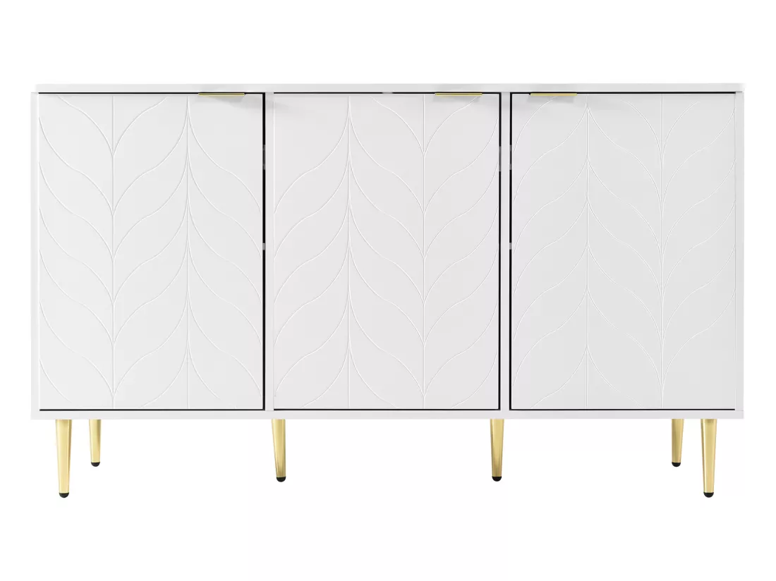 Buffet moderne avec pieds et poignées dorés, coins arrondis, 127l*45p*75h, blanc