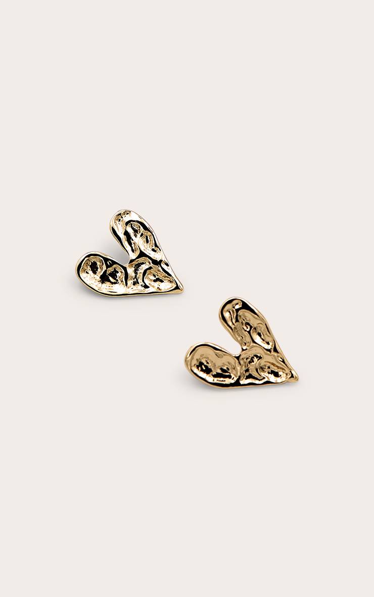Doré Boucles D'oreilles Statement Cœur Martelé