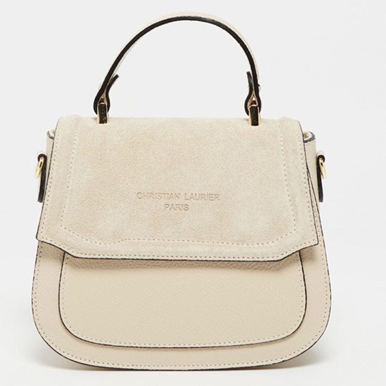 Christian Laurier Sac à main en Velours de Cuir & Cuir Lali beige clair - 23x20x11 cm