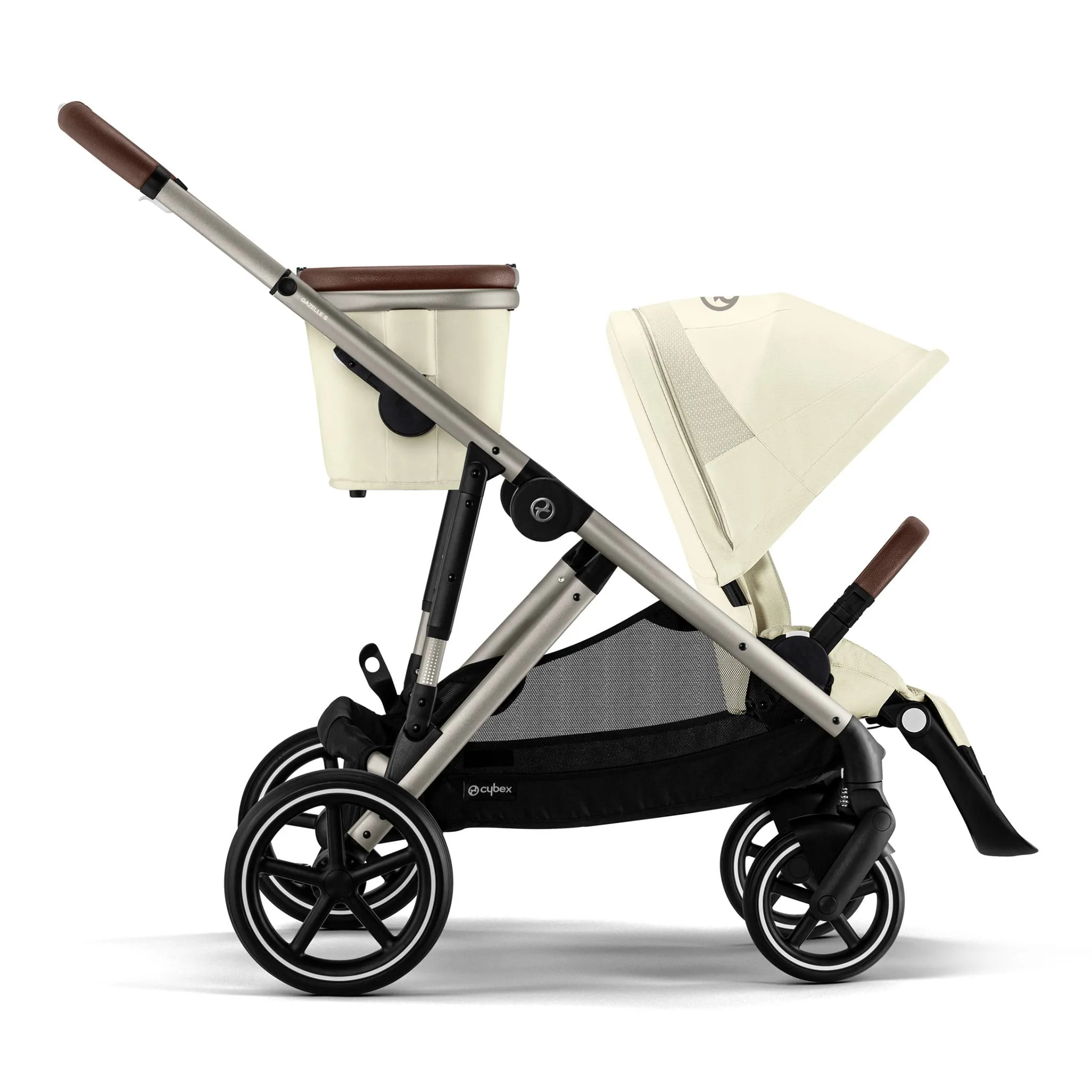 Cybex Poussette Double Gazelle S 2 – Châssis Taupe  Nacelle Beige coquillage