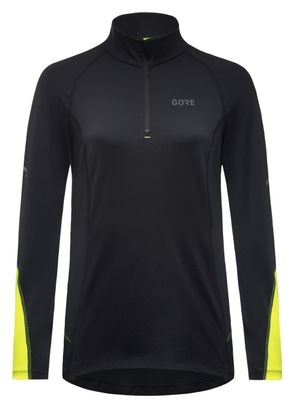 Maillot Manches Longues Running Femme Gore Wear 1/4 Zip Jaune Fluo/Noir