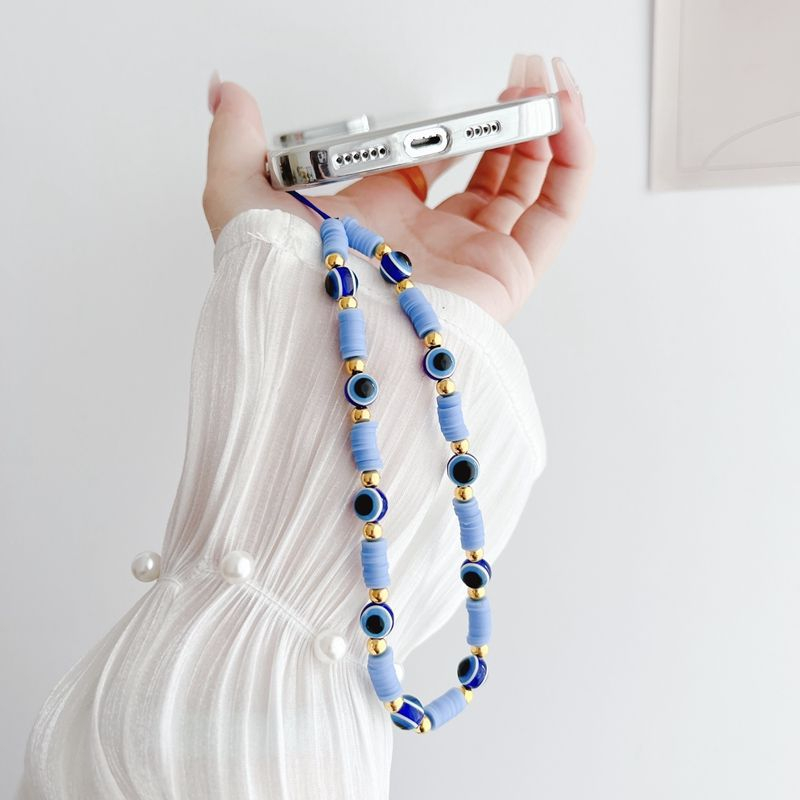 (21cm) Universal Handy Kette Phone Charms Schmuck Anhänger Handgelenkschlaufe mit Nazar Auge - Blaue Steine