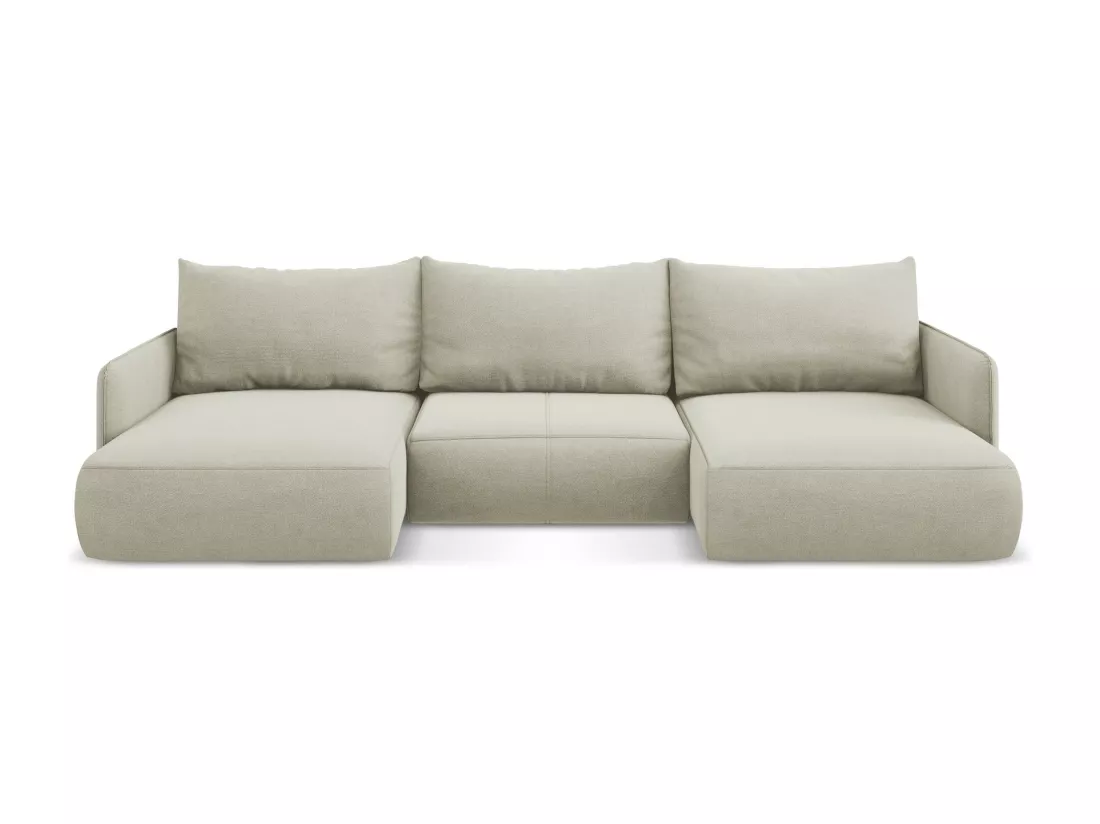 Canapé d'angle panoramique convertible en tissu texturé - beige clair - NANEA