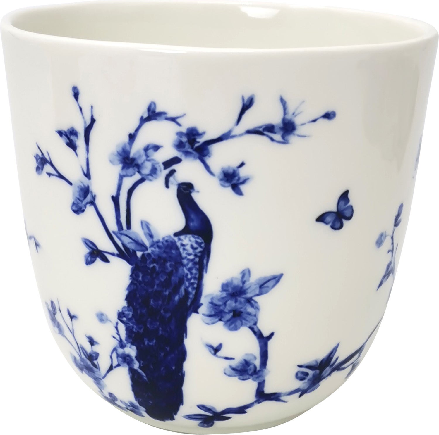 Heinen Delfts Blauw bloempot Pauw wit / blauw D 17 H 15 cm