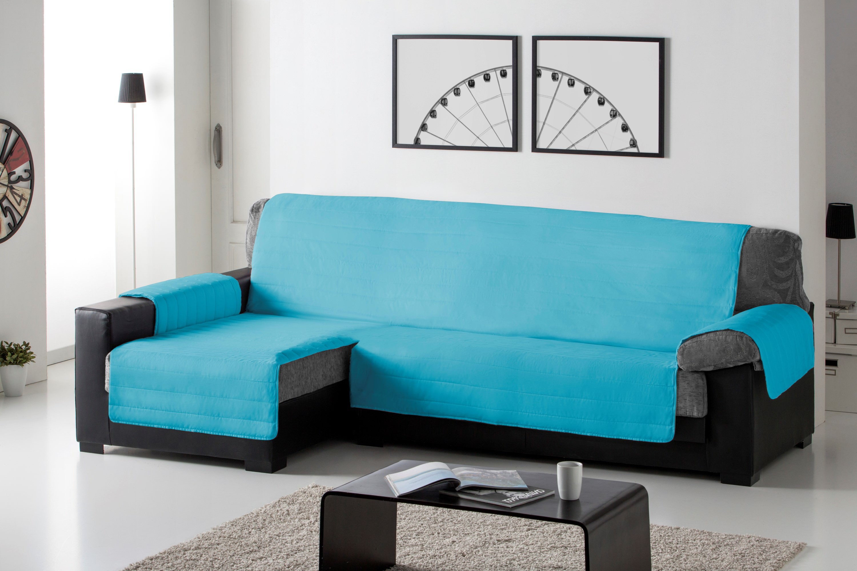 Capa acolchoada turquesa para chaise longue esquerda