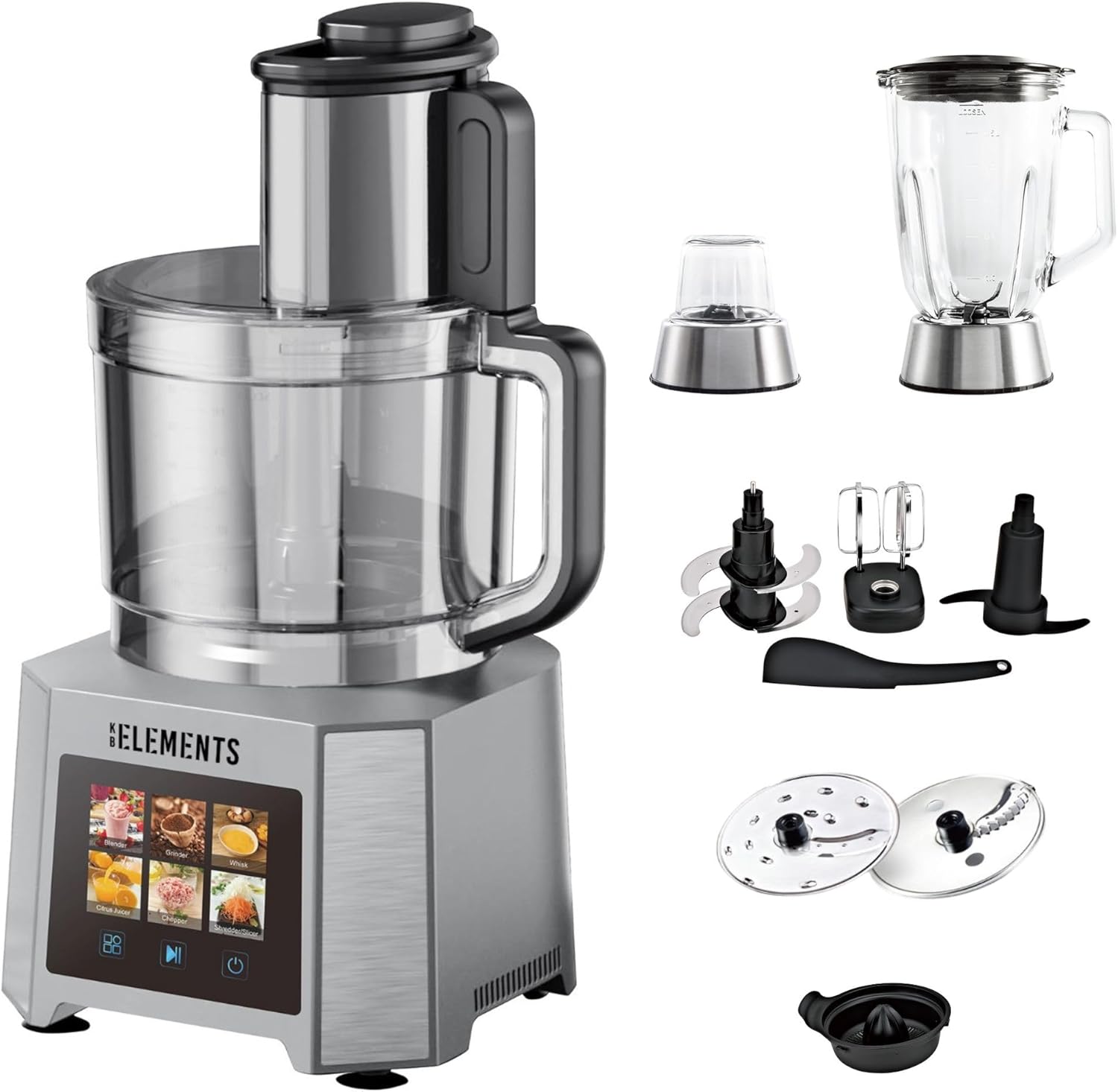 Küchenmaschine - Mixer, Gemüseschreider, 1000W Voll Kupfer Motor, Full Touch Display, 3 Liter Schüßel, Doppelschneideklinge, Edelstahl