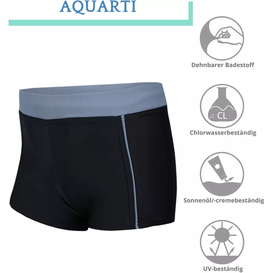 Aquarti Jungen Kinder Badehose Seitliche Paspel schwarzgrau