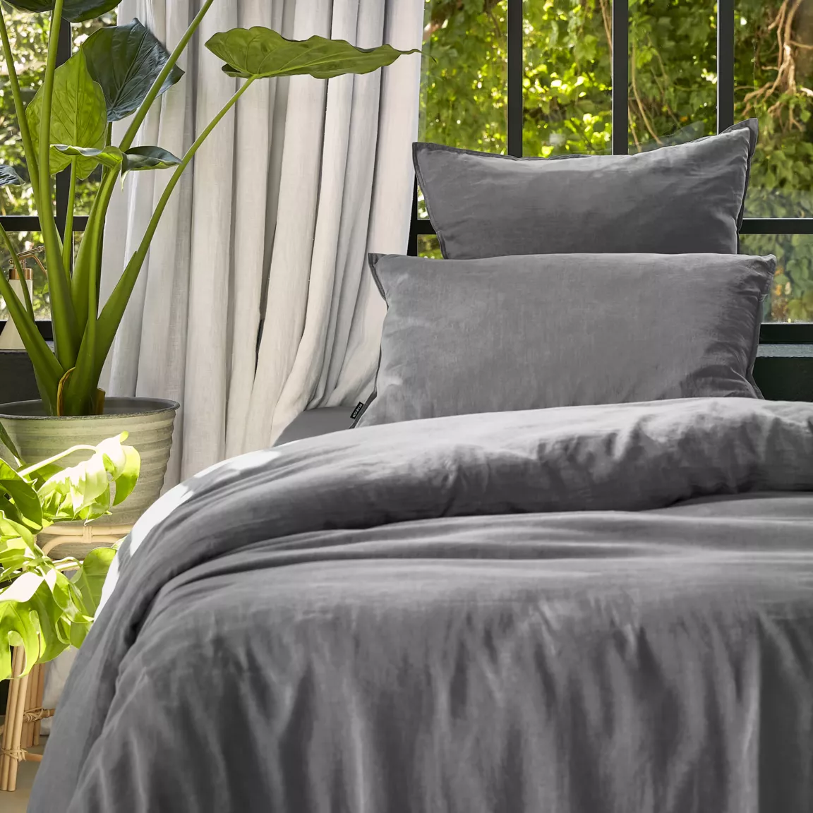 Housse de couette lyocell Tencel™ lavé (140 x 200 cm) Olivia Gris granit