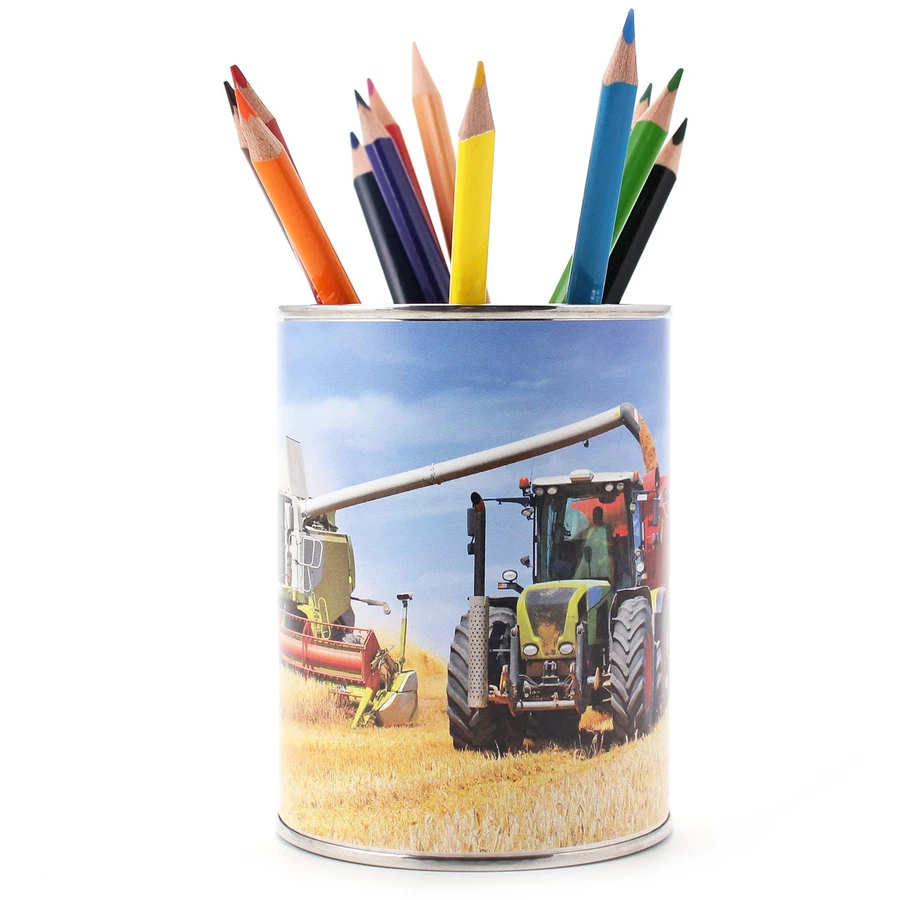 Nikima Stiftebecher Mähdrescher mit Traktor - Kinder Stifteköcher Stiftehalter bunt
