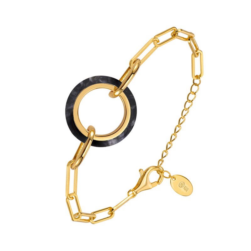 Bracelet En Argent Rond Doré Et Acétate écaille Noire Anaïs