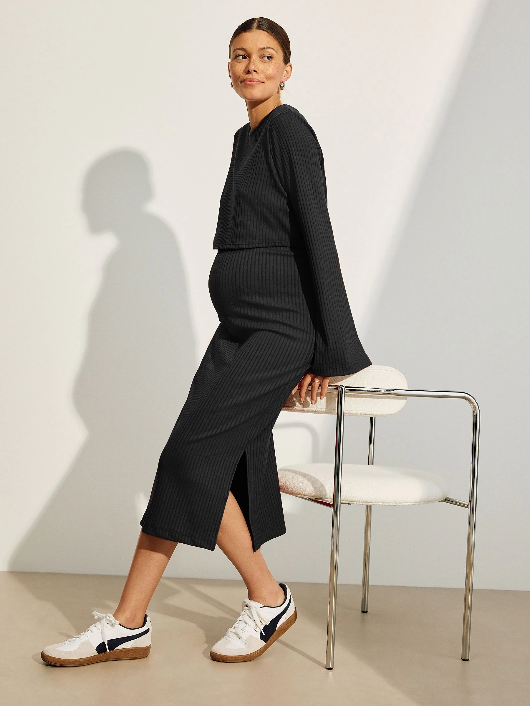 Zwart - Maternity Long Sleeve Nursing Shelf Dress