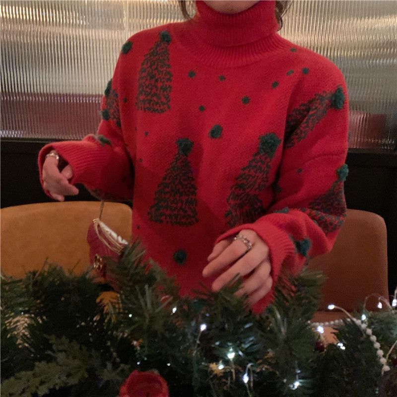 Leoom - Kersttrui met col en grafische print
