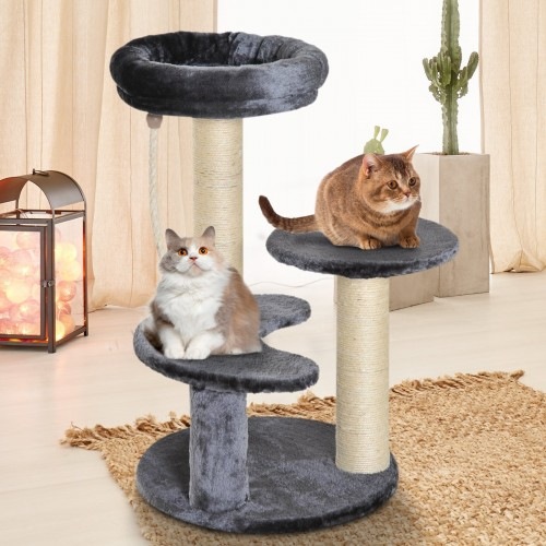 Arranhador de 3 níveis para gatos PawHut, cinza
