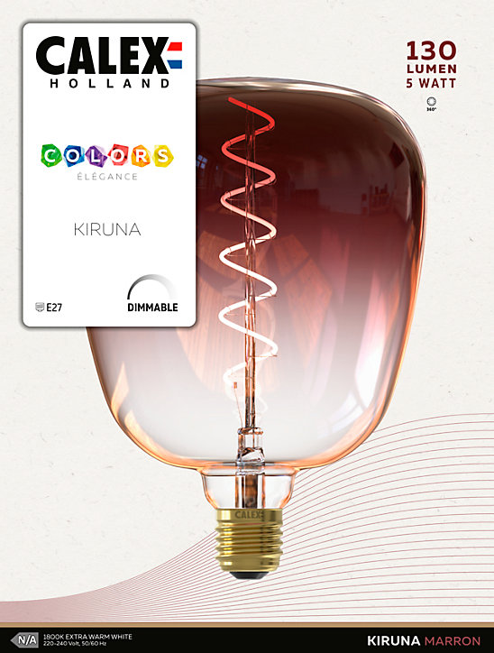 Ampoule LED à filament Kiruna marron dimmable E27 130lm 5W IP20 blanc chaud Calex ⌀.14 x H.20 cm