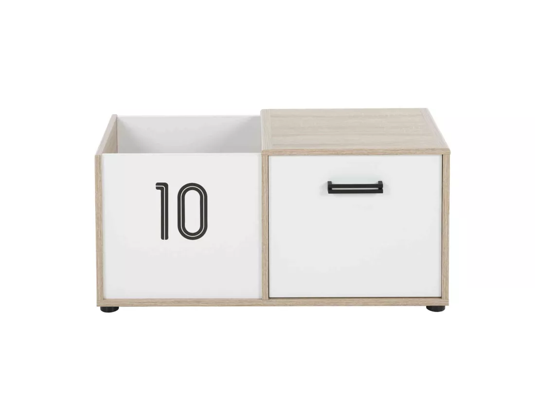 Coffre enfant 1 porte en bois imitation chêne clair et blanc - CF5052