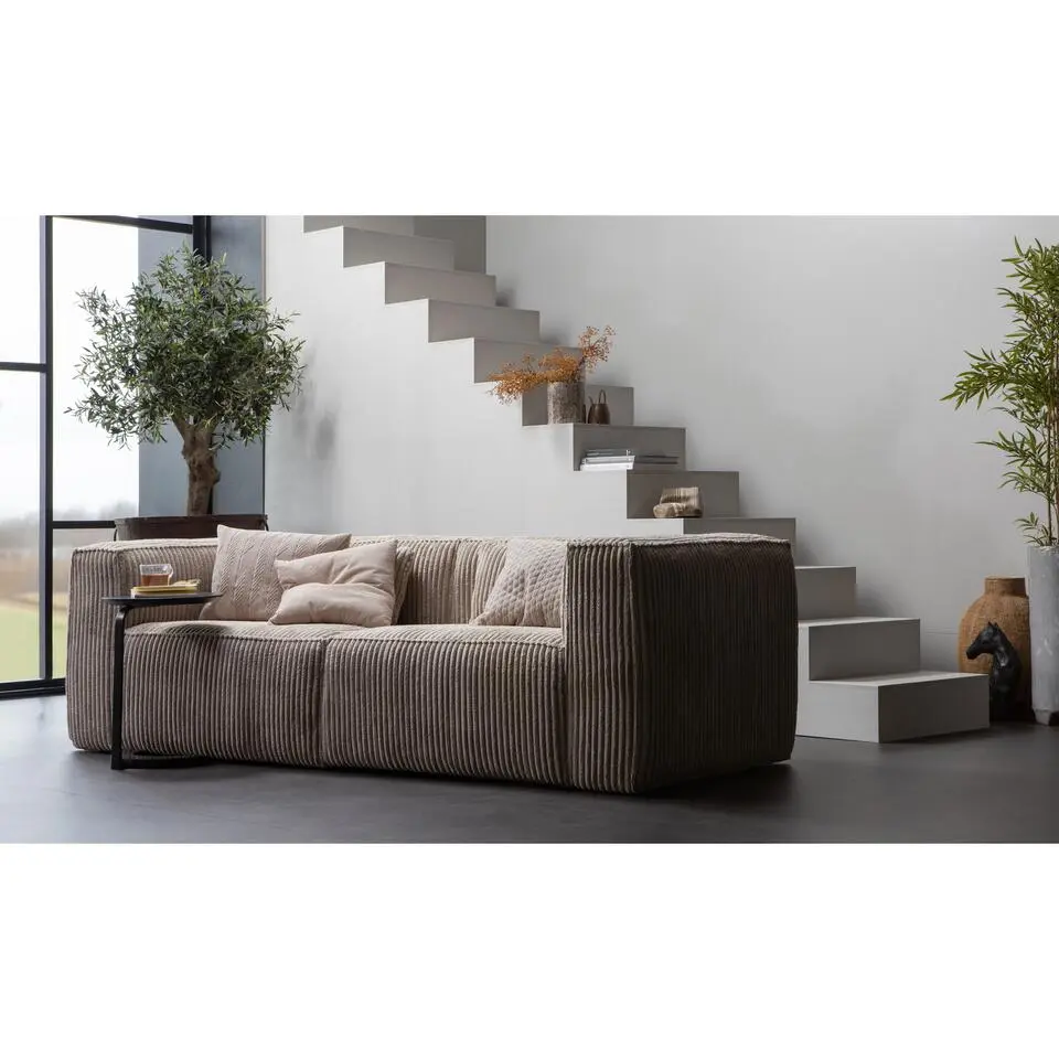 WOOOD Bean 3,5-Zits Bank - Ribstof - Travertin - 73x242x96