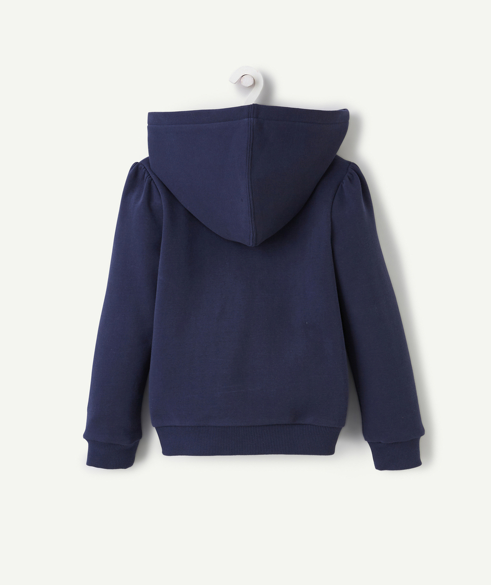 GILET ZIPPÉ À CAPUCHE FILLE EN FIBRES RECYCLÉES BLEU MARINE
