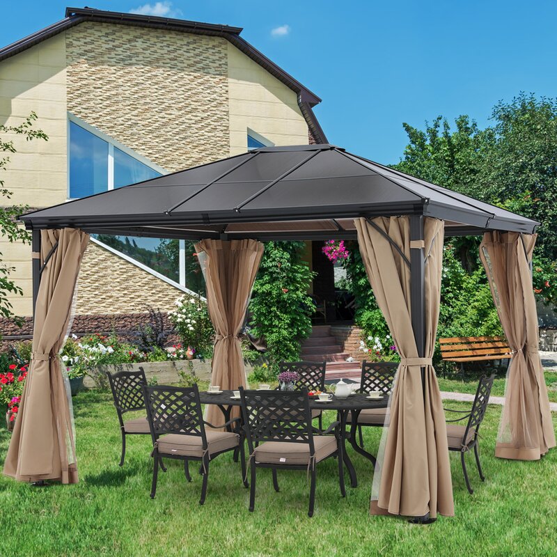 Gazebo de alumínio para pátio, 3 m de largura x 3,6 m de profundidade