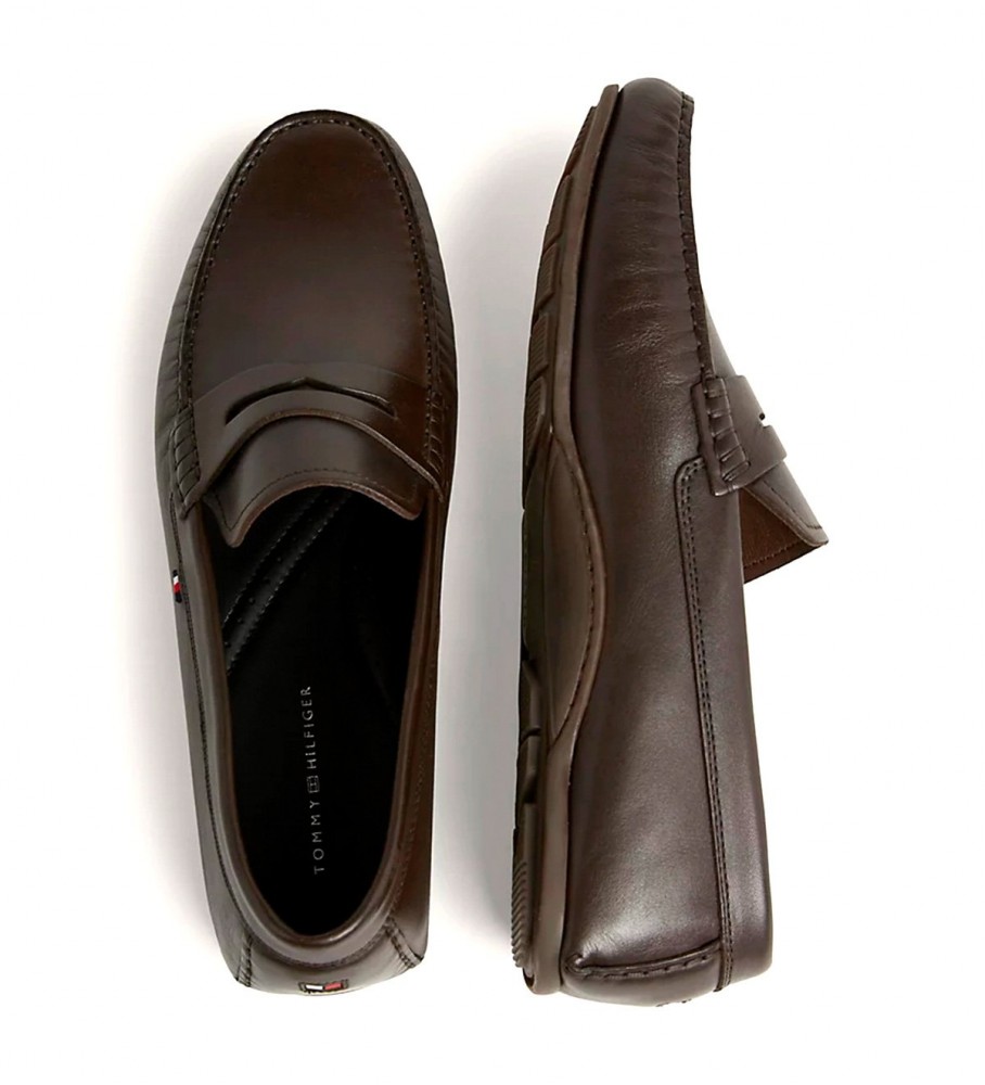 Mocassins Tommy Hilfiger Signature em couro sem calcanhar, marrom