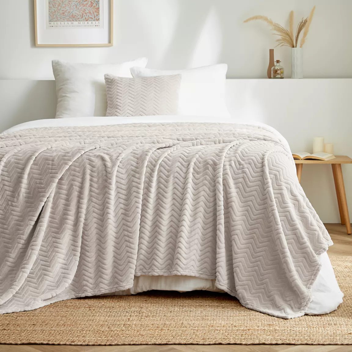 Plaid doux flanelle (180 x 230 cm) Zag Ecru