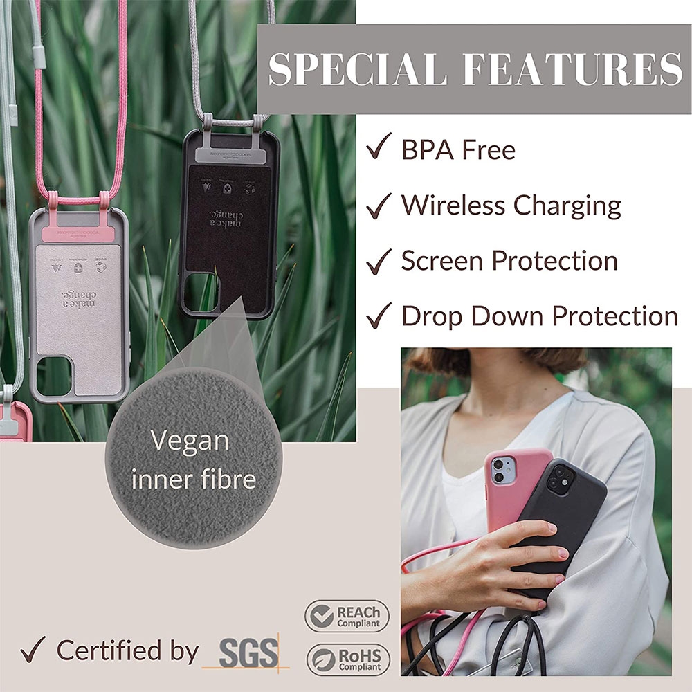 iPhone 11 / iPhone Xr Necklace ChangeCase Antimikrobielle Schutzhülle Vegan Biologisch Abbaubar   Abnehmbare Handykette CHA014 Schwarz
