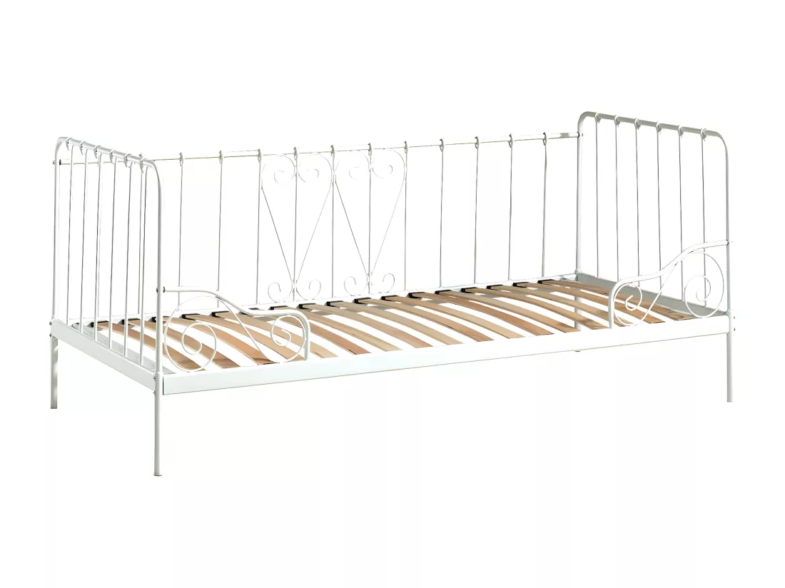 ORNAM - Lit Banquette 90x200cm Métal Poudré Blanc