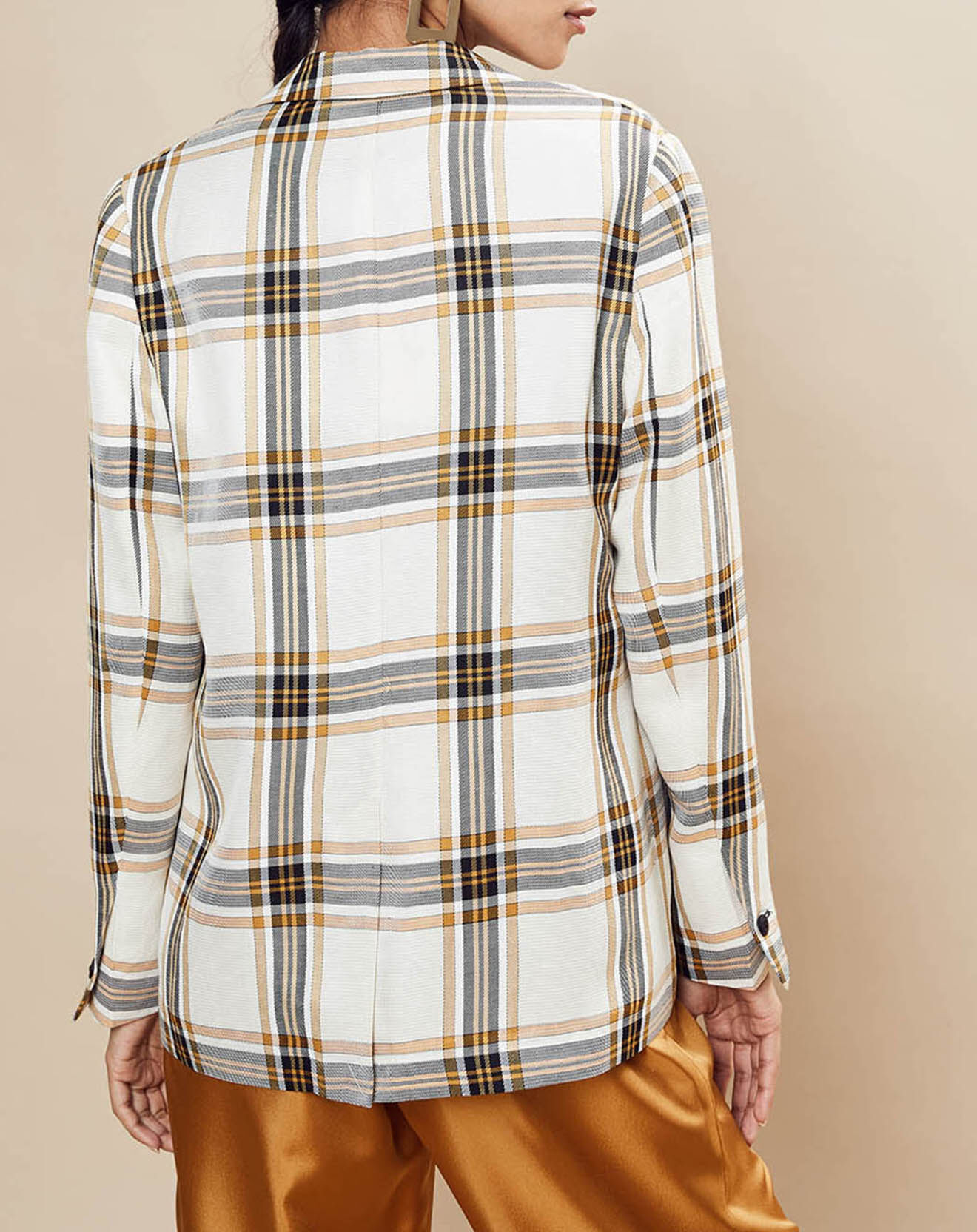 Chloé Stora Veste en Lin mélangé Valerio à carreaux écrue
