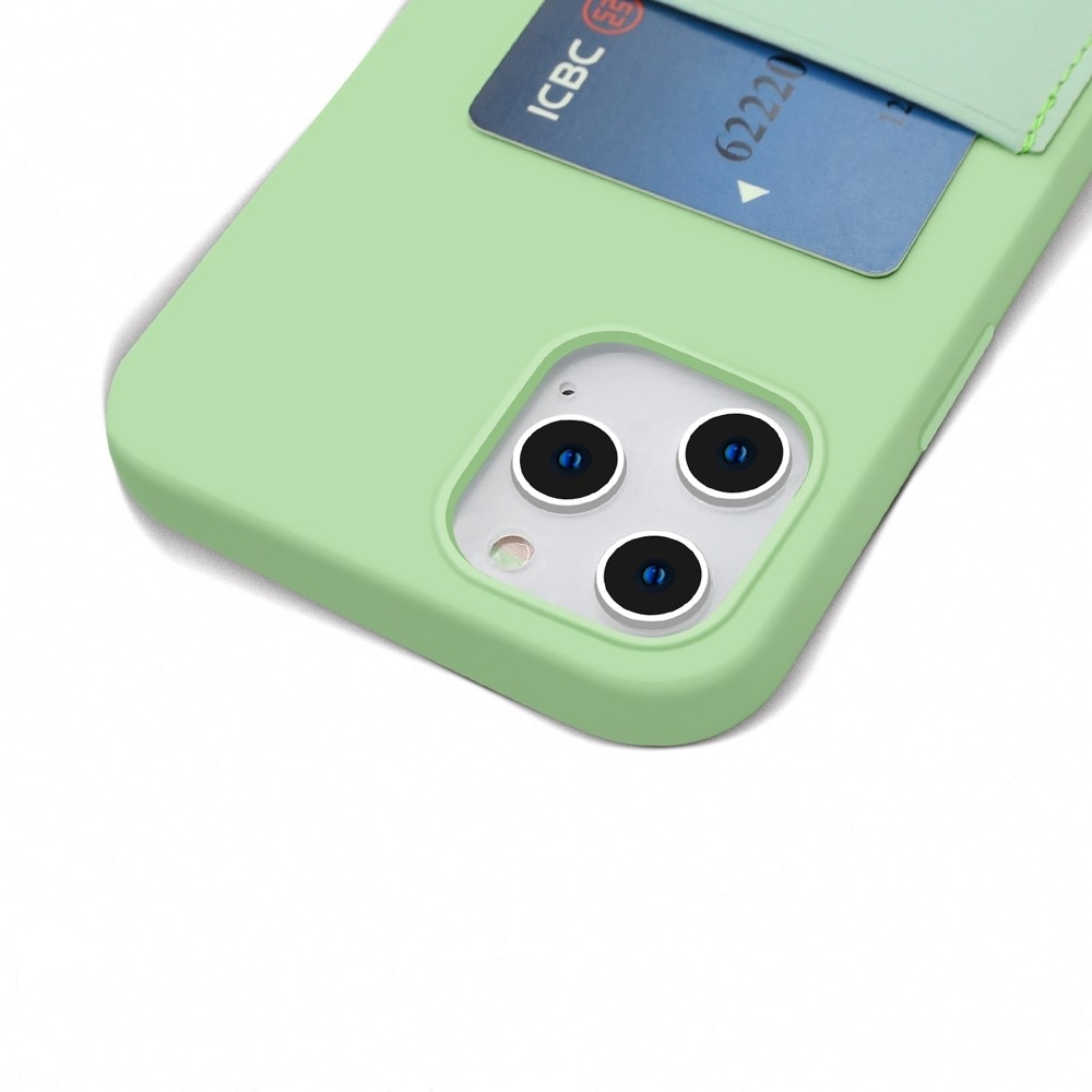 iPhone 12 Gummi Case Hülle mit Leder Kartenfach - Rosa